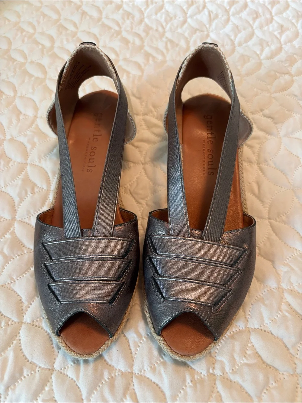 Gentle Souls by Kenneth Cole Metallic Pewter Open-Toe Slingback Espadrilles 8M